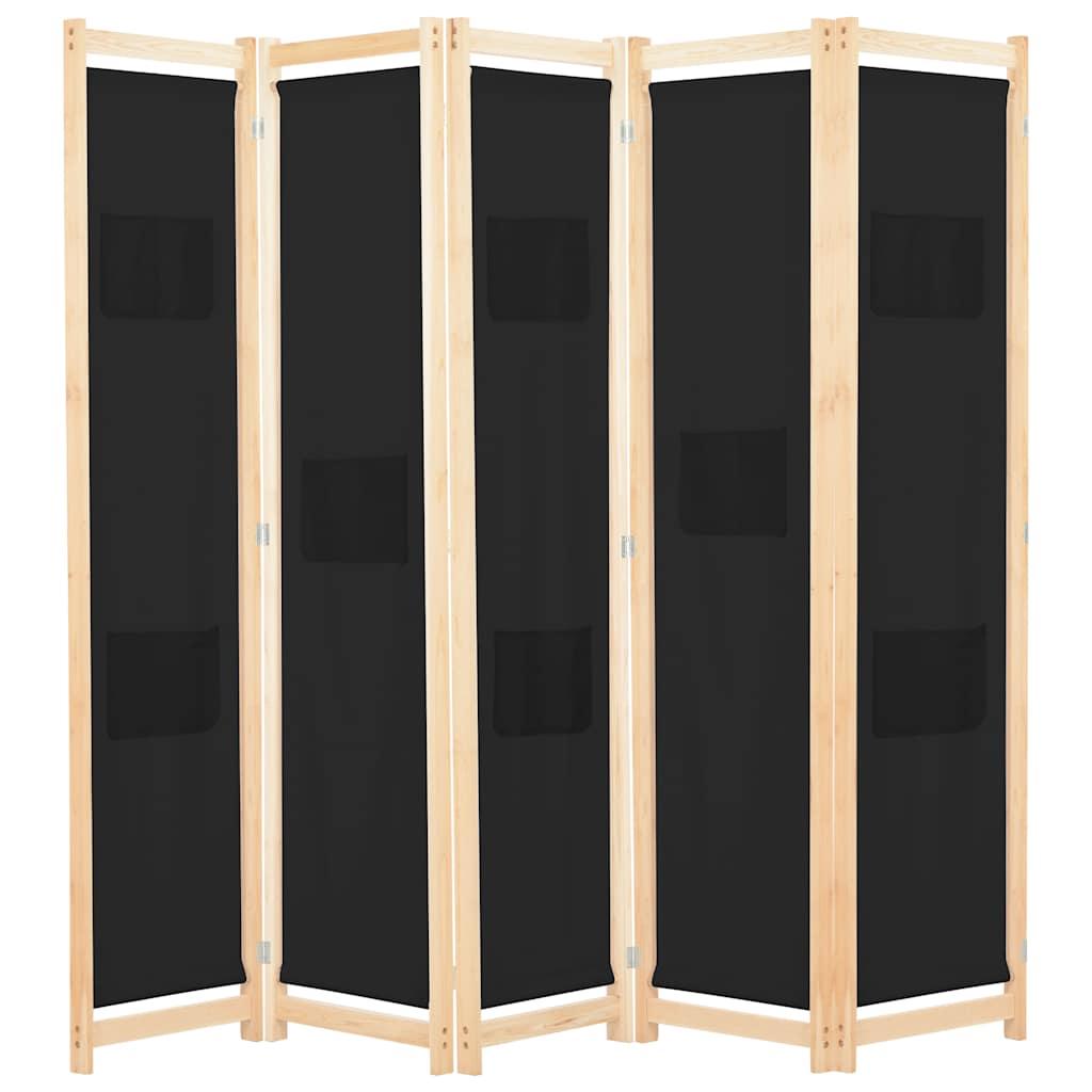 Biombo divisor de 5 paneles de tela gris antracita 200x200 cm