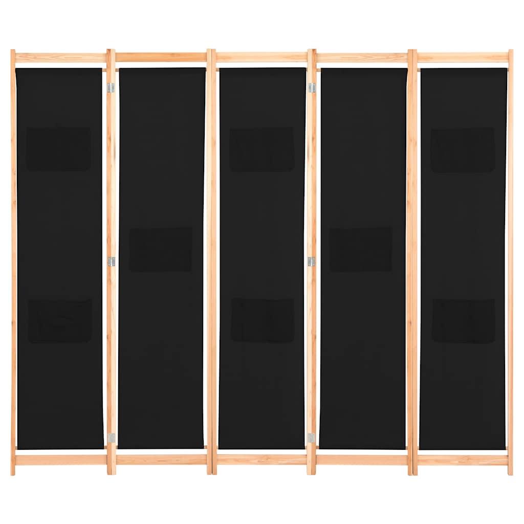 Biombo divisor de 5 paneles de tela gris antracita 200x200 cm