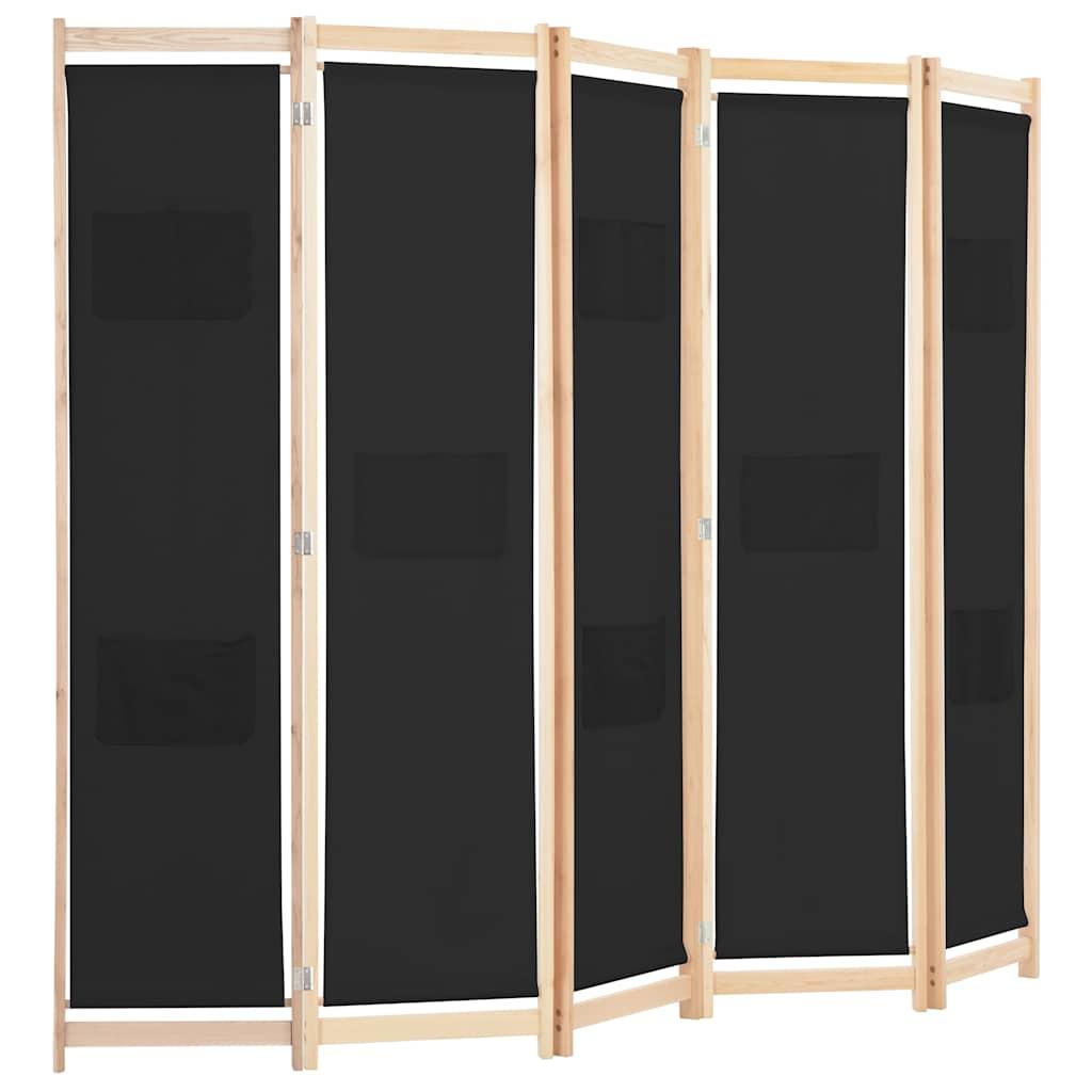 Biombo divisor de 5 paneles de tela gris antracita 200x200 cm