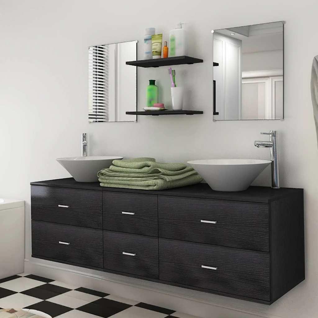 Conjunto de muebles de baño y lavabo 7 piezas beige