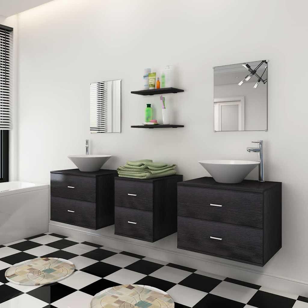 Conjunto de muebles de baño y lavabo 7 piezas beige