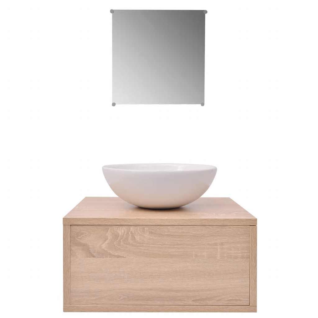 Conjunto de muebles de baño con lavabo y grifo 4 piezas beige