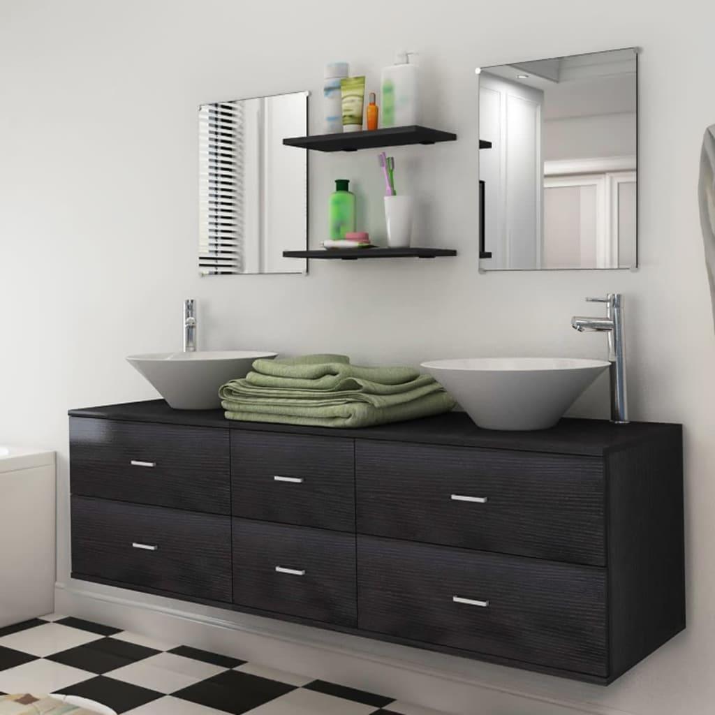 Conjunto de muebles de baño con lavabo y grifo 9 piezas beige
