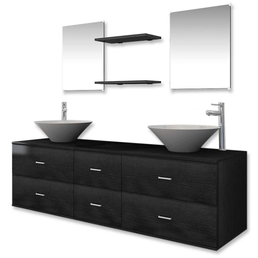 Conjunto de muebles de baño con lavabo y grifo 9 piezas beige