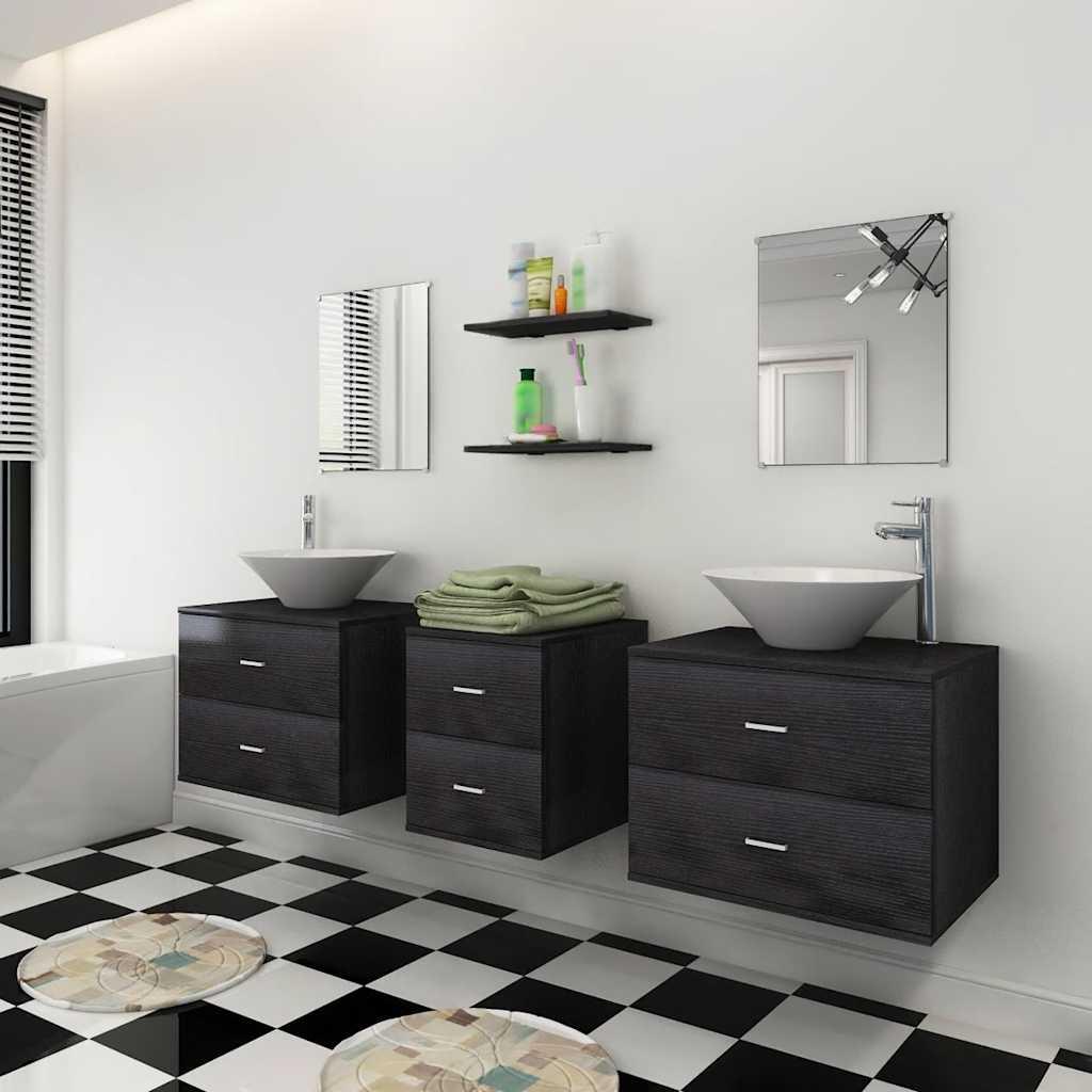 Conjunto de muebles de baño con lavabo y grifo 9 piezas beige