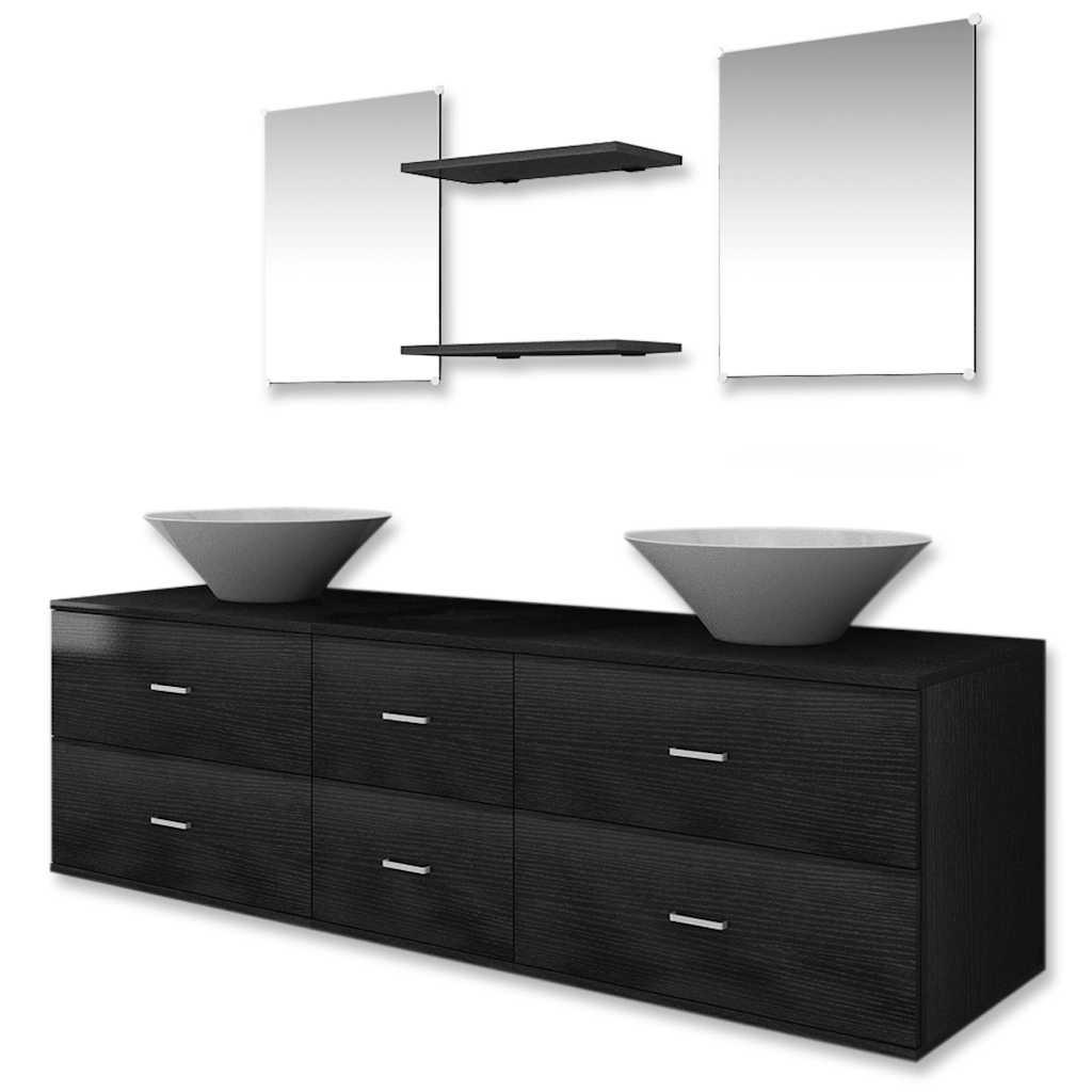 Conjunto de muebles de baño con lavabo y grifo 9 piezas beige
