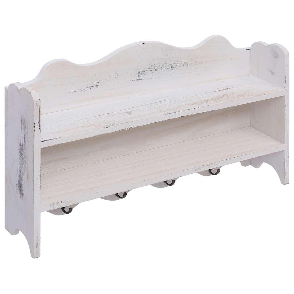 Perchero de pared de madera blanco 50x10x30 cm