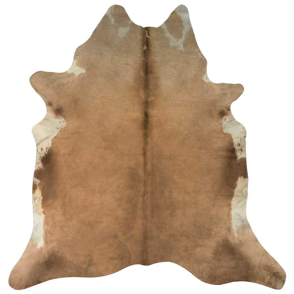 Alfombra de piel de vaca auténtica marrón y blanco 150x170 cm