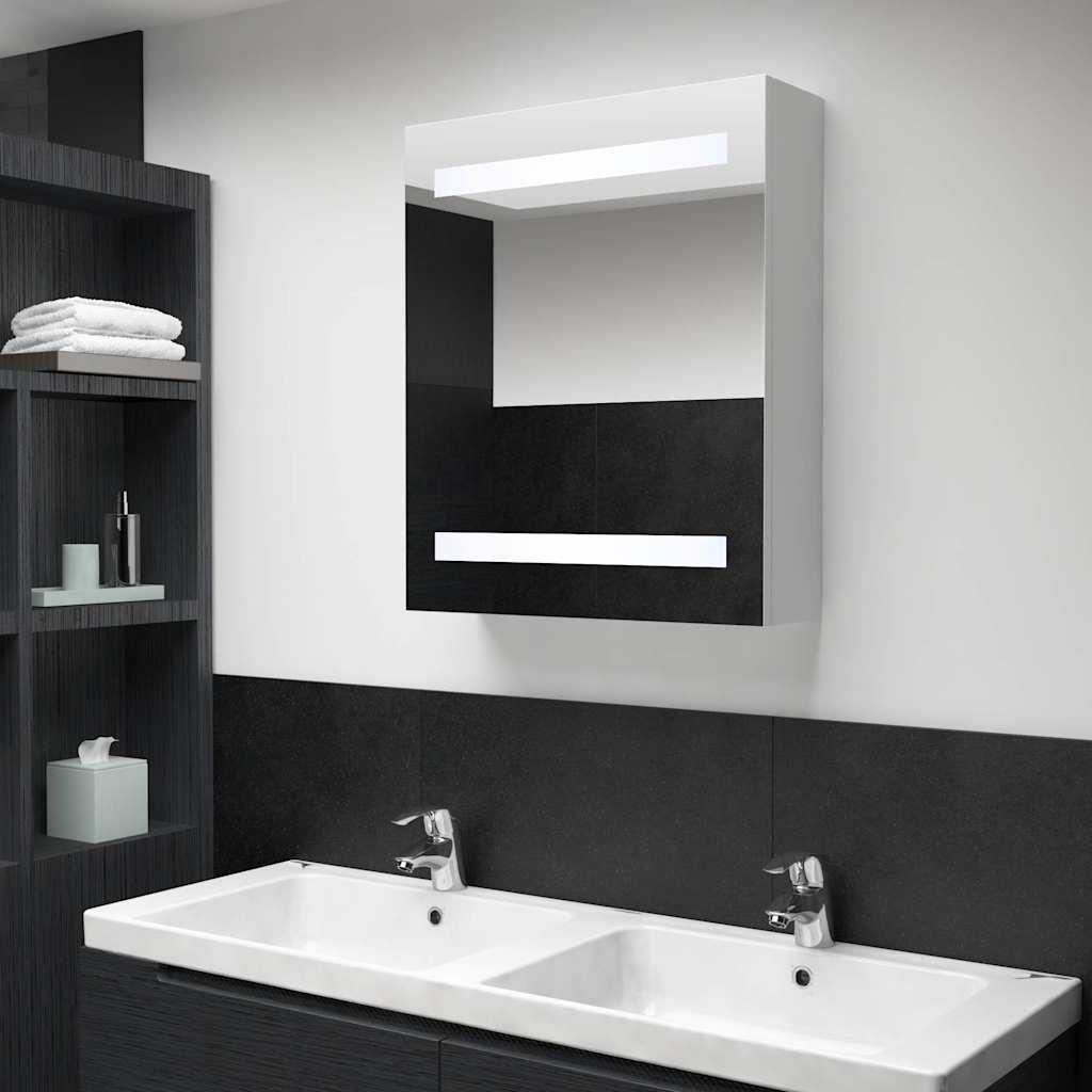 Mueble de baño con espejo LED blanco brillante 89x14x62 cm