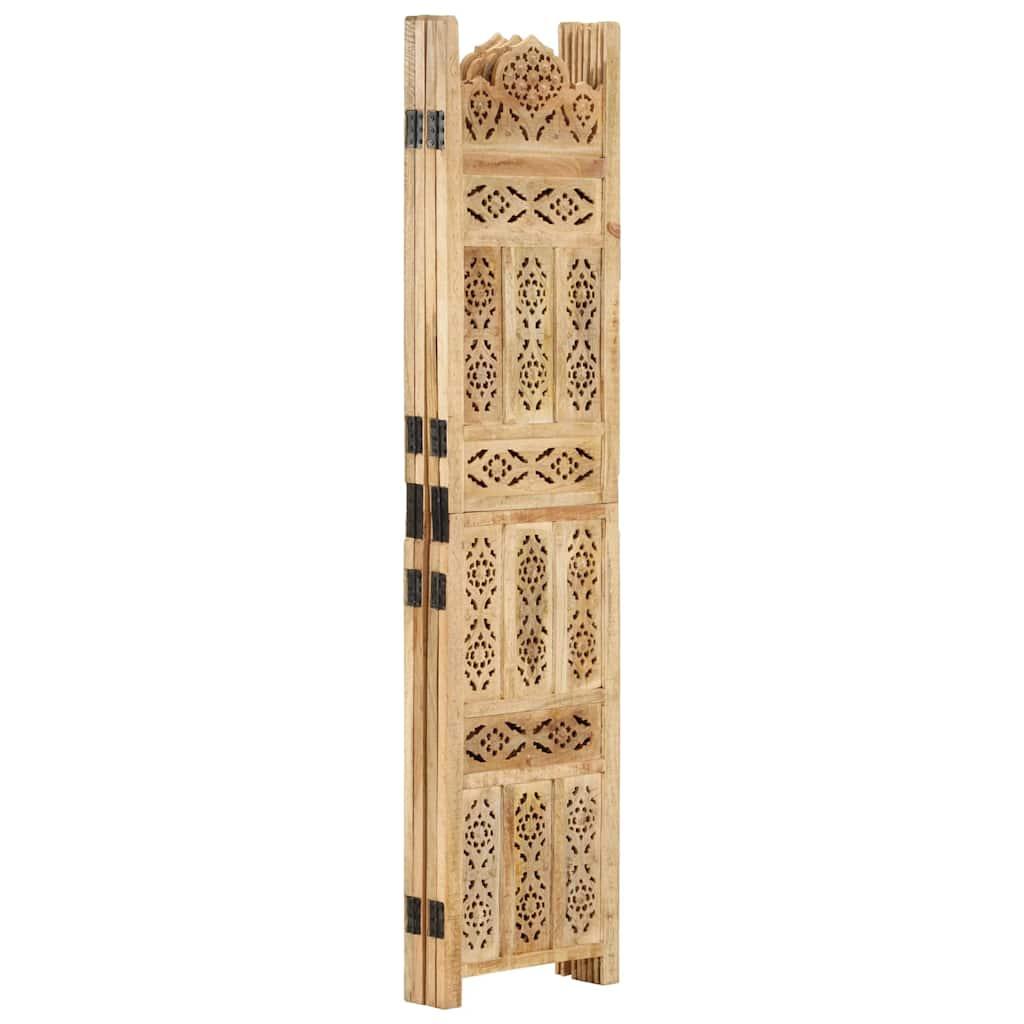 Biombo 4 paneles tallado a mano madera maciza mango 160x165 cm