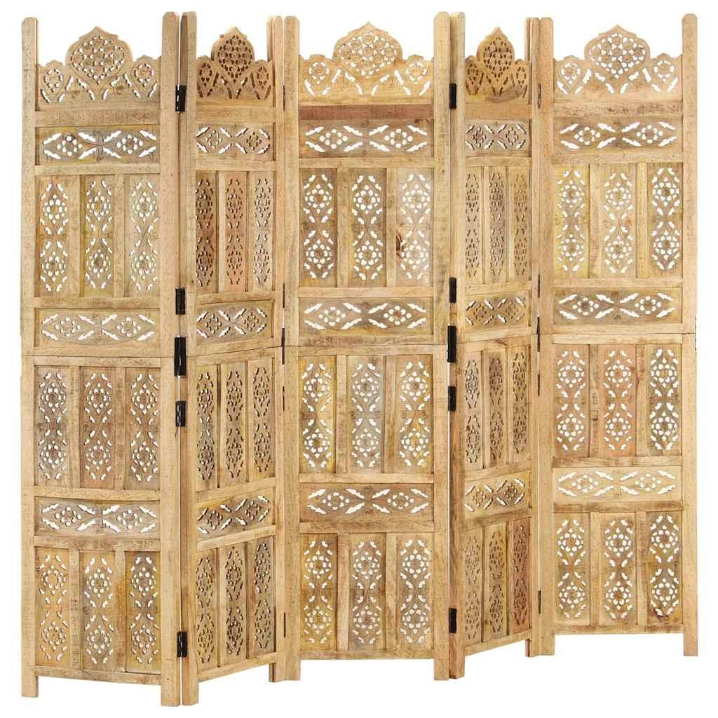 Biombo 5 paneles tallado a mano madera maciza mango 200x165 cm