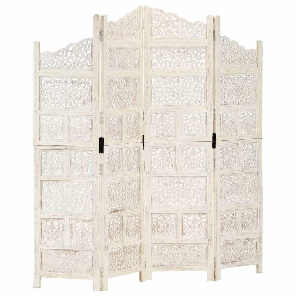 Biombo 4 paneles tallado a mano madera mango marrón 160x165 cm