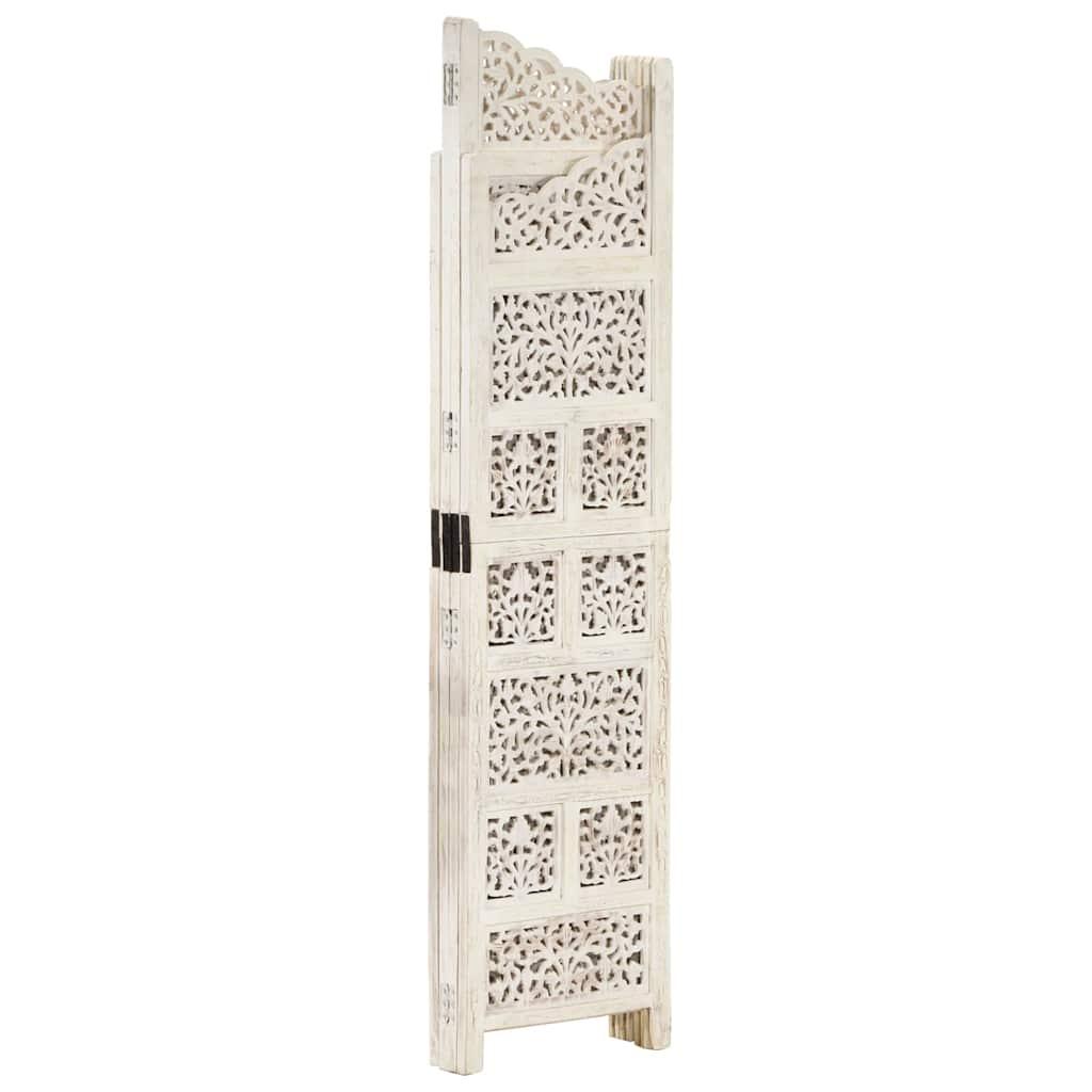 Biombo 4 paneles tallado a mano madera mango marrón 160x165 cm