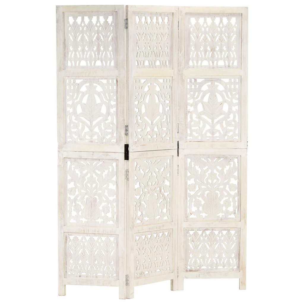 Biombo 3 paneles tallado a mano madera de mango gris 120x165 cm