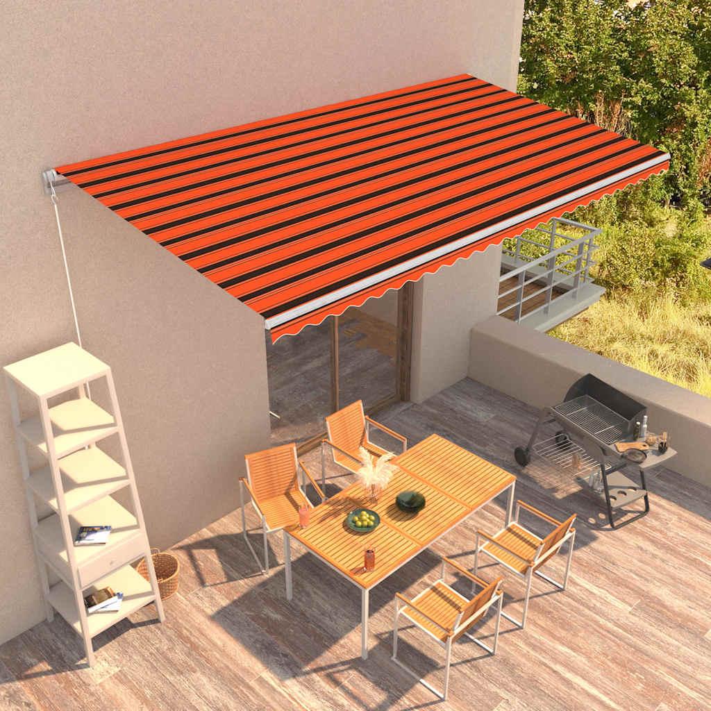 Toldo manual retráctil amarillo y blanco 300x250 cm
