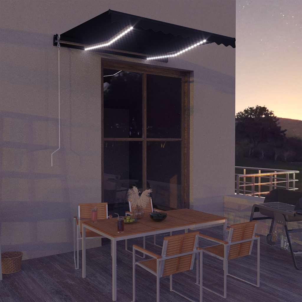 Toldo retráctil manual con LED amarillo y blanco 450x300 cm