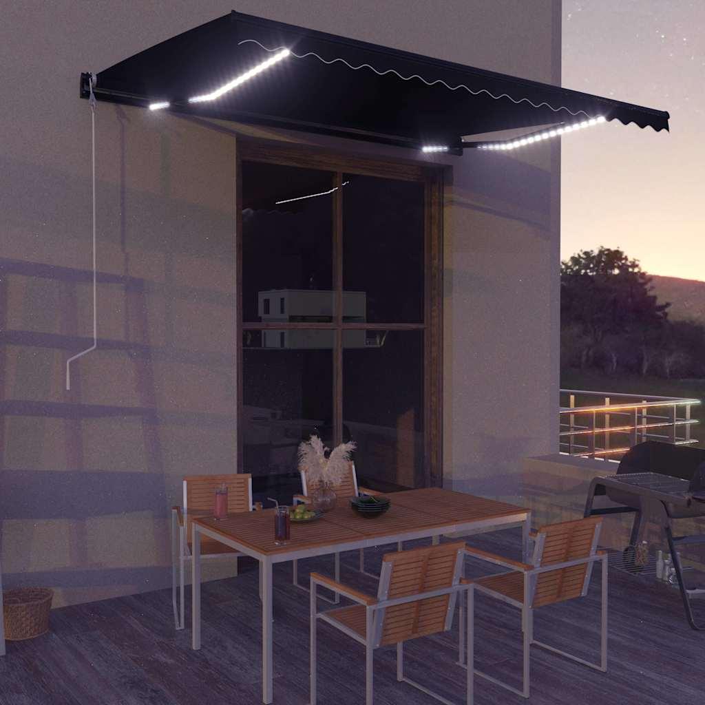 Toldo retráctil manual con LED amarillo y blanco 450x300 cm