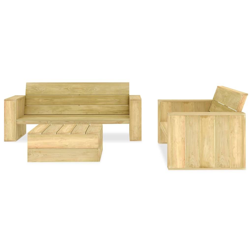 Juego de muebles de jardín 3 piezas madera de pino impregnada