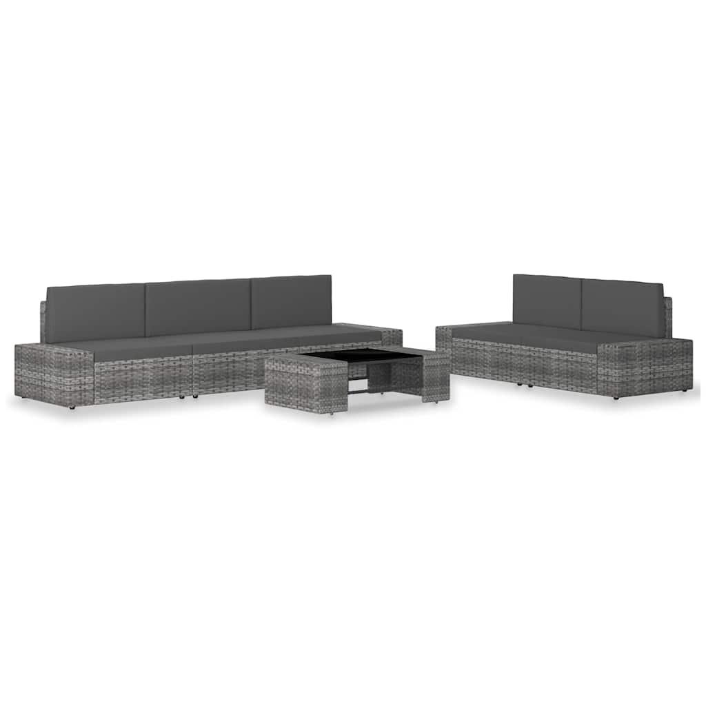 Juego de muebles de jardín 6 piezas ratán sintético gris