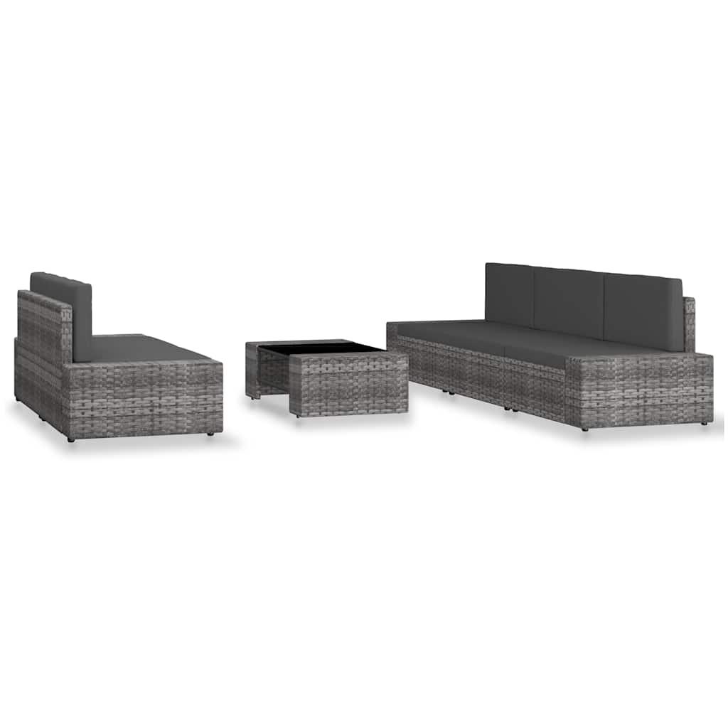Juego de muebles de jardín 6 piezas ratán sintético gris