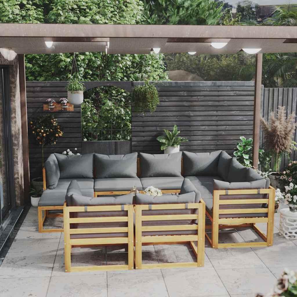 Muebles de jardín 10 pzas cojines crema madera maciza acacia