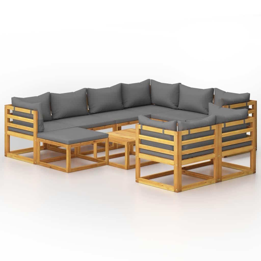 Muebles de jardín 10 pzas cojines crema madera maciza acacia