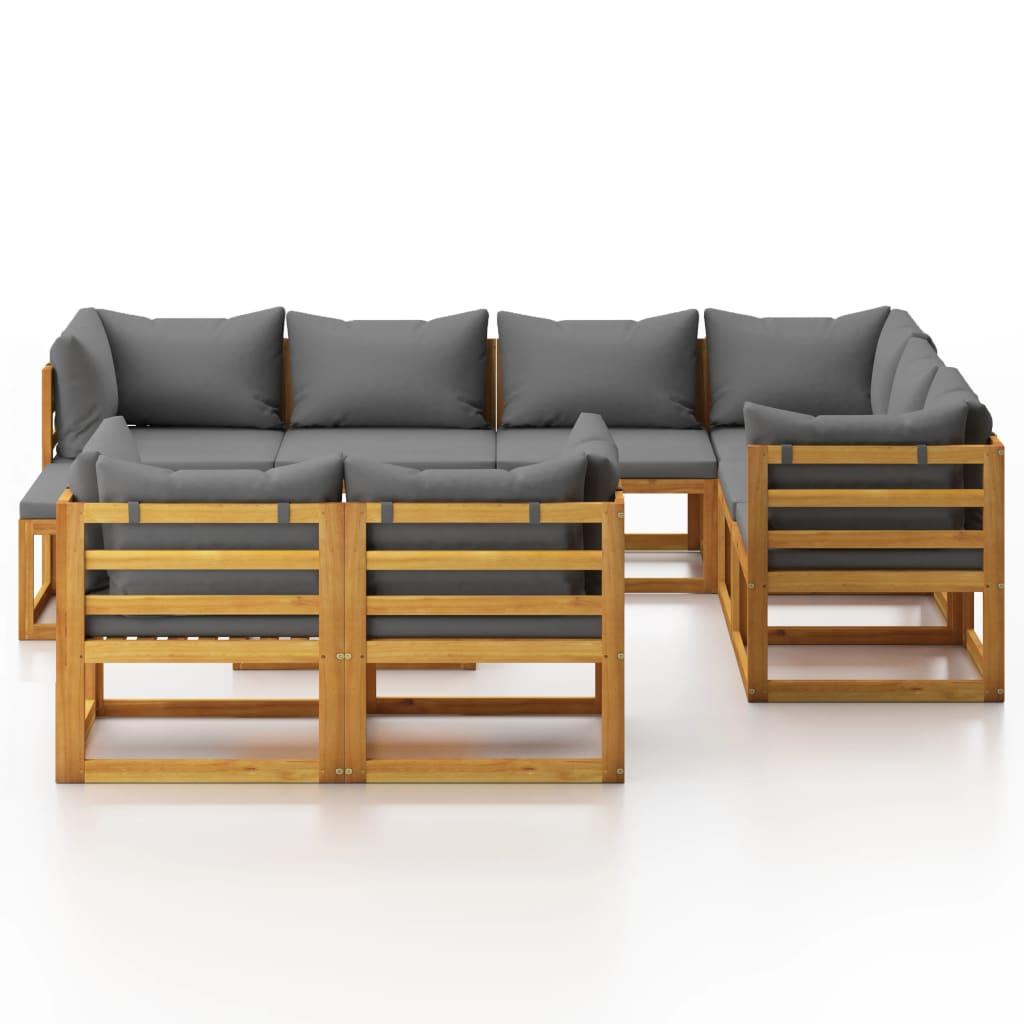 Muebles de jardín 10 pzas cojines crema madera maciza acacia