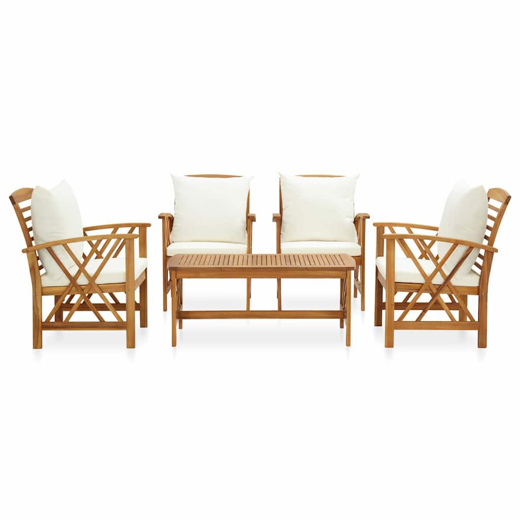 Juego muebles de jardín y cojines 5 piezas madera maciza acacia