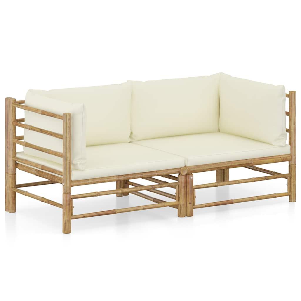 Set de muebles de jardín 2 piezas bambú y cojines
