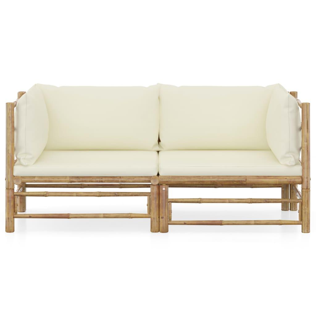 Set de muebles de jardín 2 piezas bambú y cojines