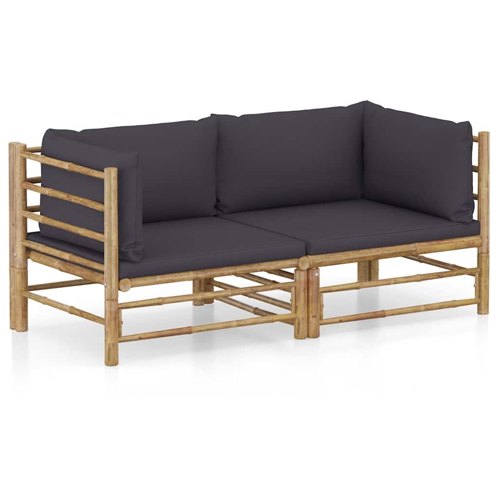 Set de muebles de jardín 2 piezas bambú y cojines