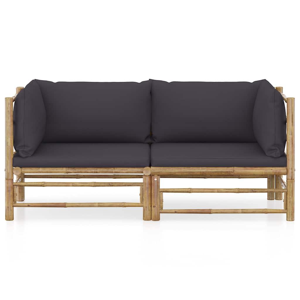 Set de muebles de jardín 2 piezas bambú y cojines
