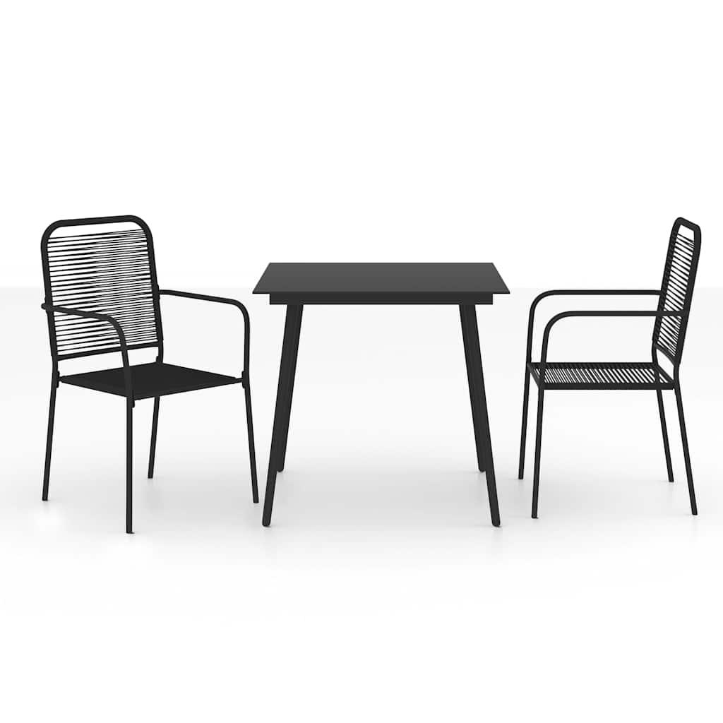 Set de comedor de jardín 3 pzas cuerda de algodón y acero negro