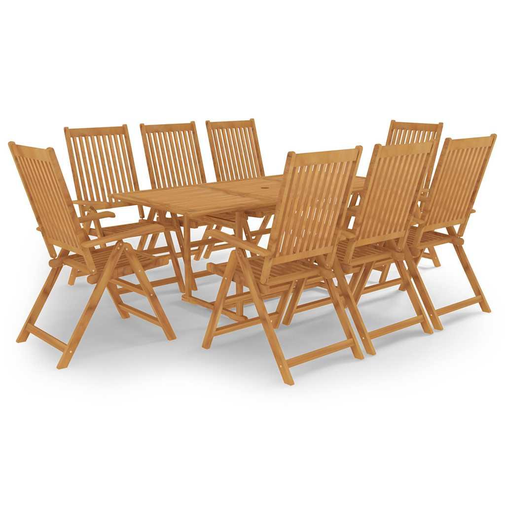 Conjunto de comedor de jardín de 9 piezas, 200 x 100 cm, madera maciza de teca