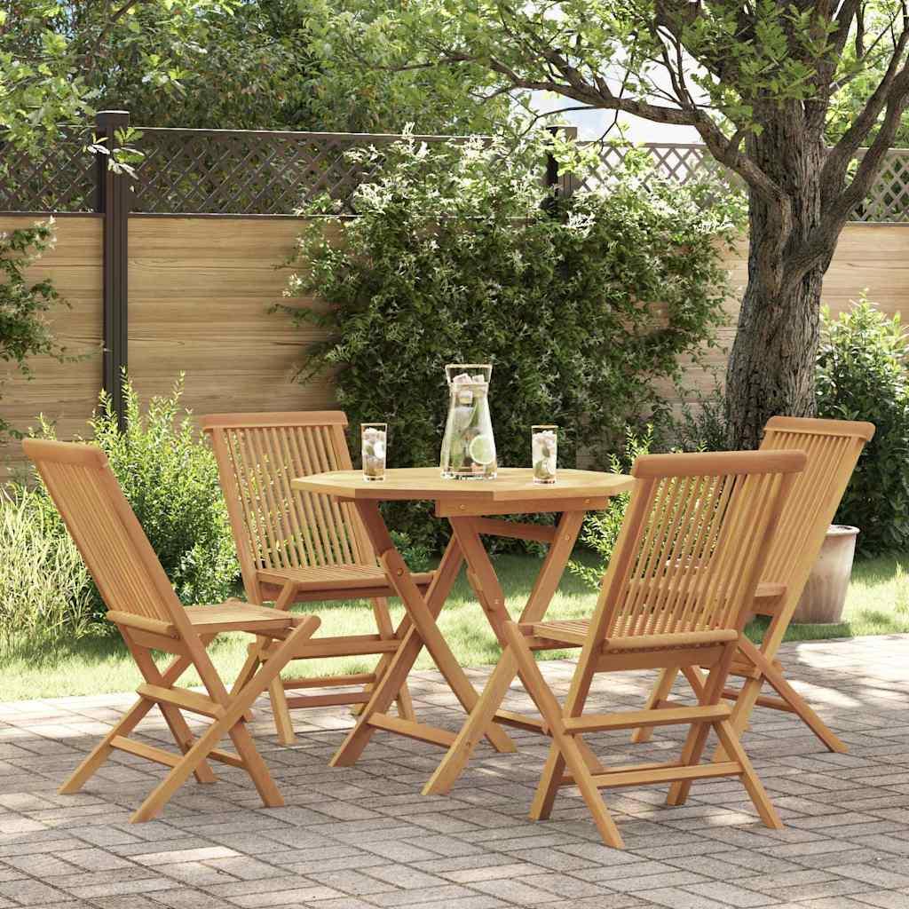 Conjunto de comedor de jardín de 5 piezas, 160 x 80 cm, madera maciza de teca