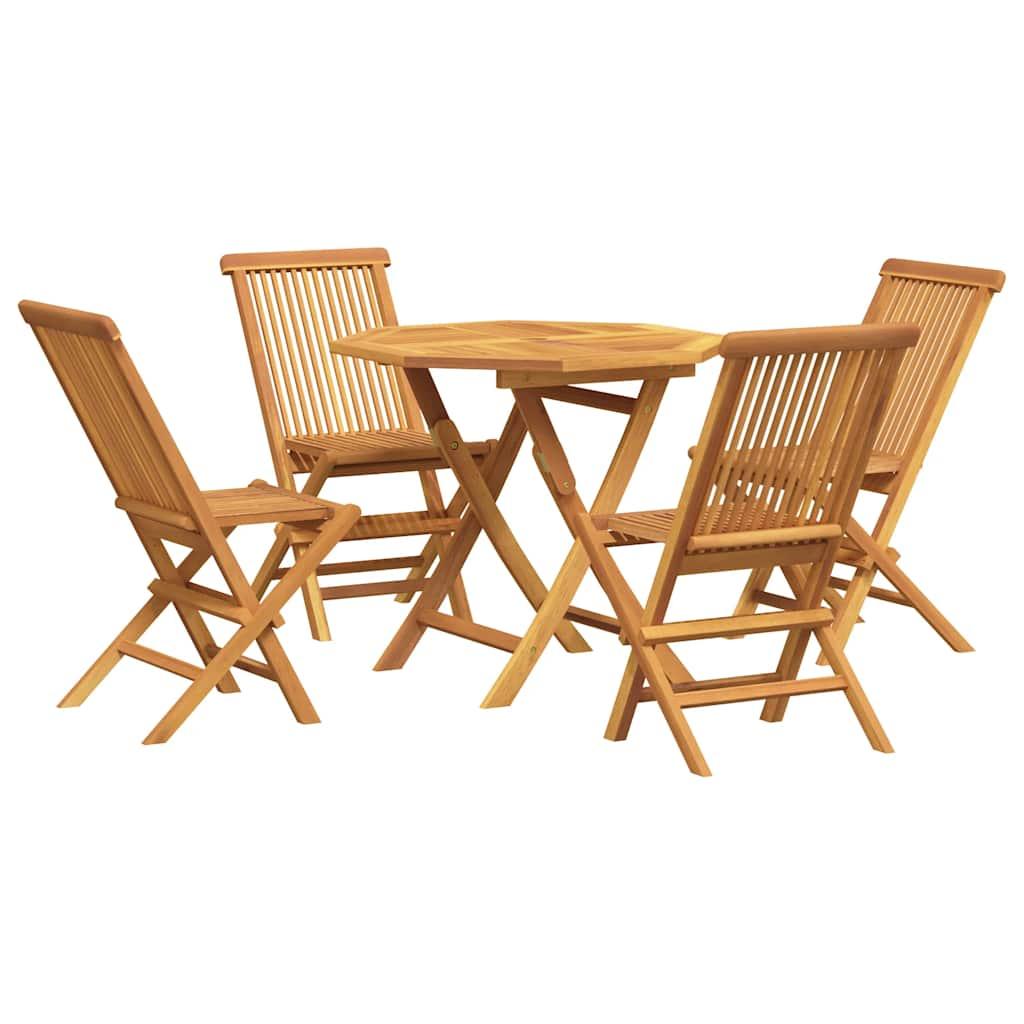 Conjunto de comedor de jardín de 5 piezas, 160 x 80 cm, madera maciza de teca