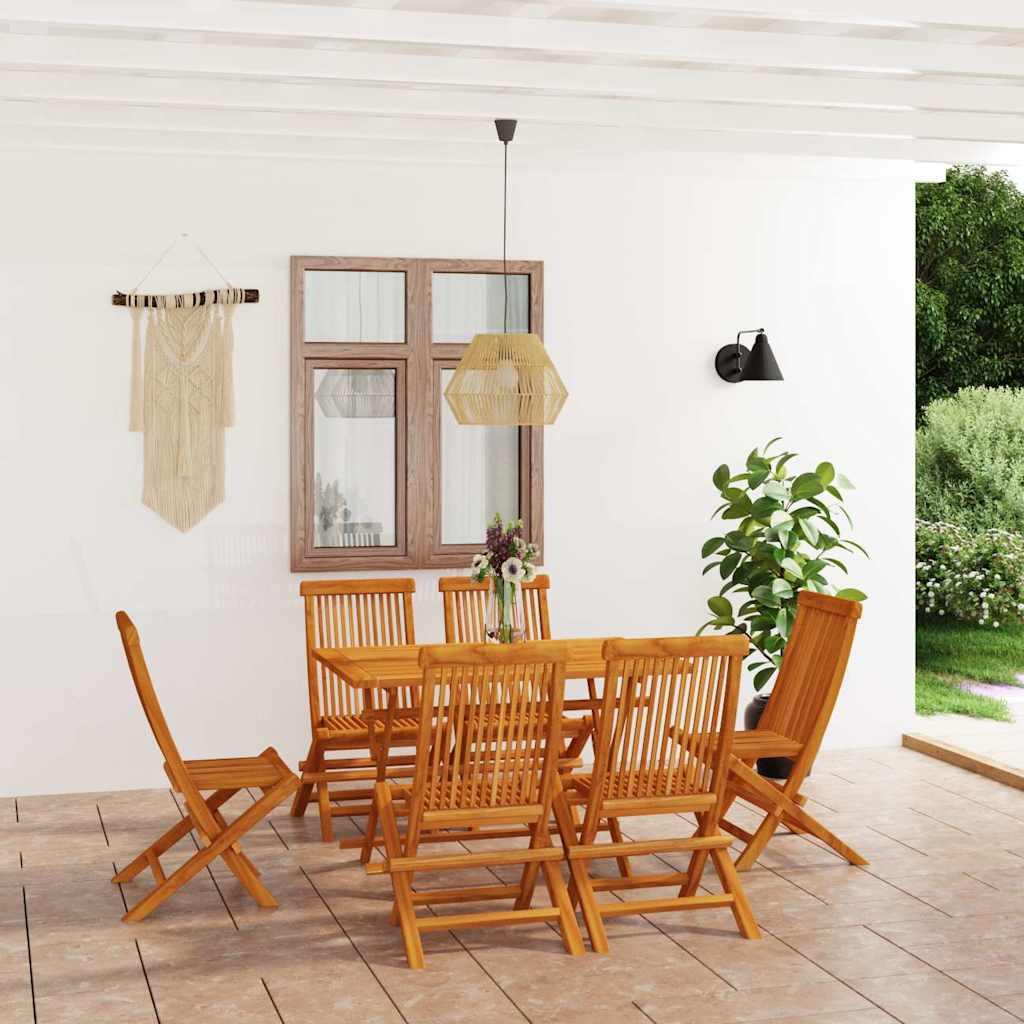 Conjunto de comedor de jardín de 7 piezas, 200 x 100 cm, madera maciza de teca