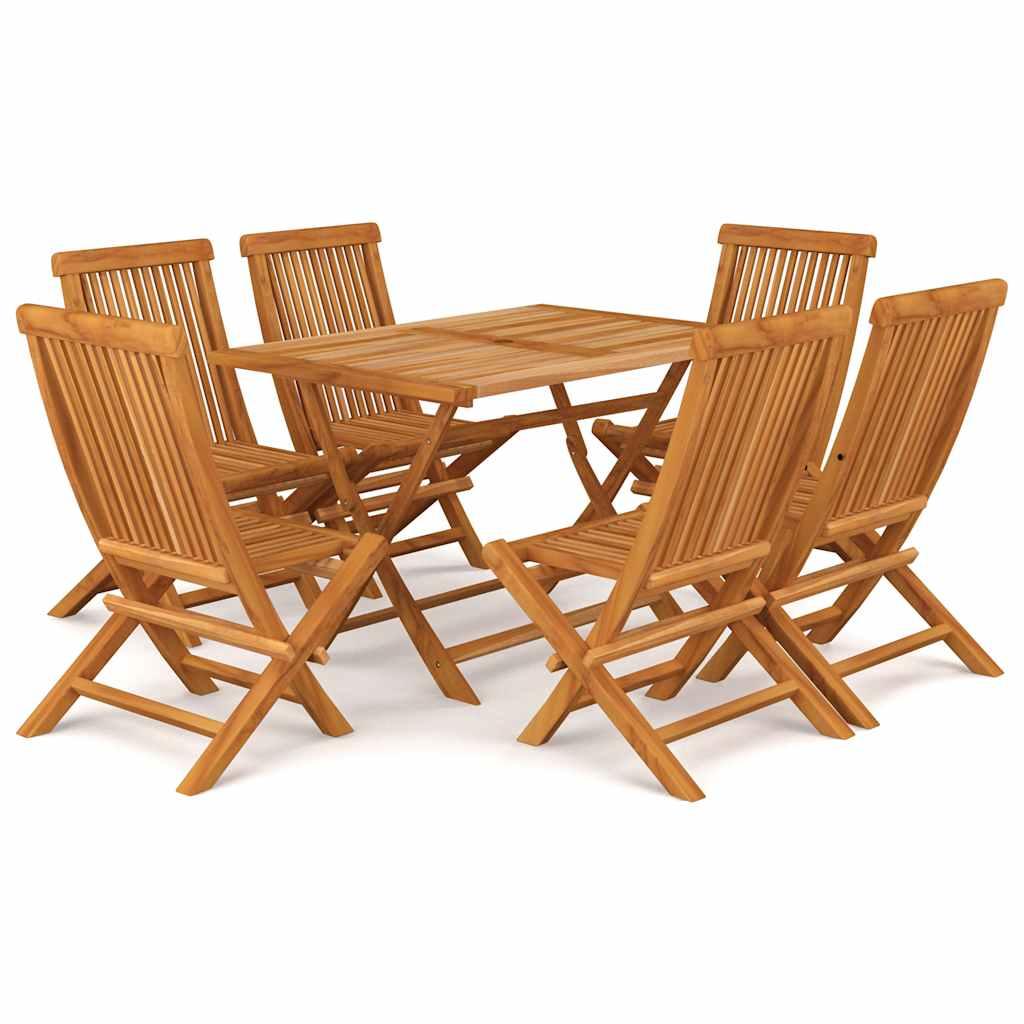 Conjunto de comedor de jardín de 7 piezas, 200 x 100 cm, madera maciza de teca