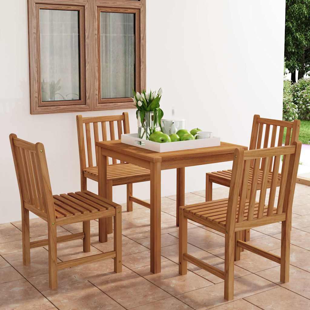 Conjunto de comedor de jardín de 5 piezas, 140 x 80 cm, madera maciza de teca