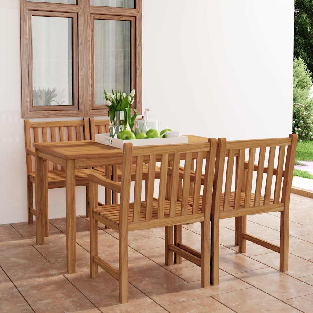Conjunto de comedor de jardín de 5 piezas, 140 x 80 cm, madera maciza de teca
