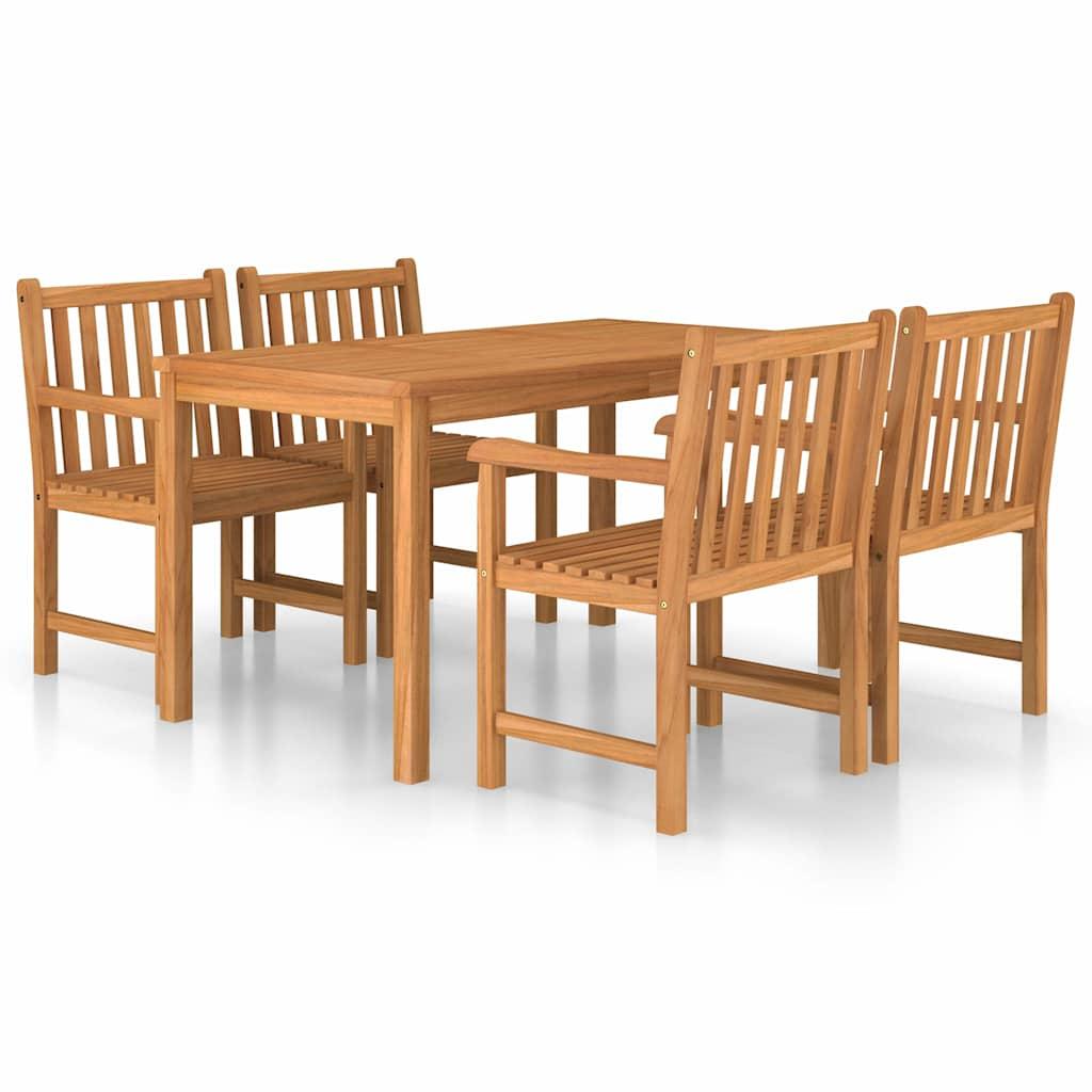 Conjunto de comedor de jardín de 5 piezas, 140 x 80 cm, madera maciza de teca