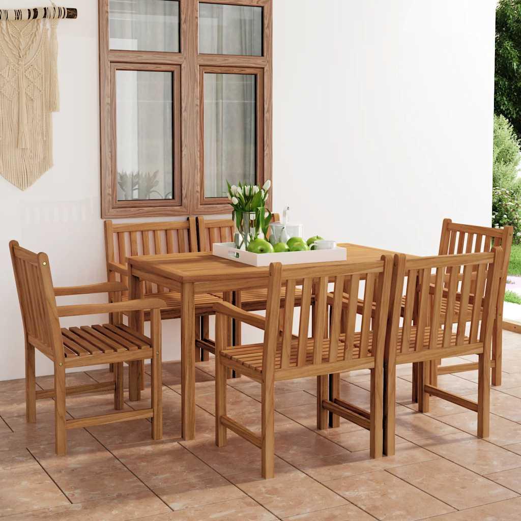 Conjunto de comedor de jardín de 7 piezas, 200 x 100 cm, madera maciza de teca