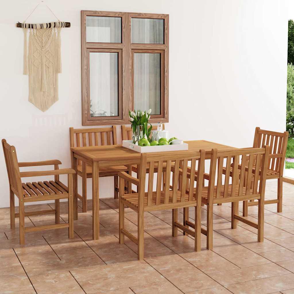 Conjunto de comedor de jardín de 7 piezas, 200 x 100 cm, madera maciza de teca