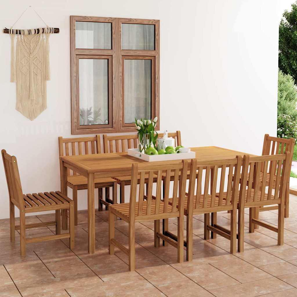 Conjunto de comedor de jardín de 9 piezas, 200 x 100 cm, madera maciza de teca