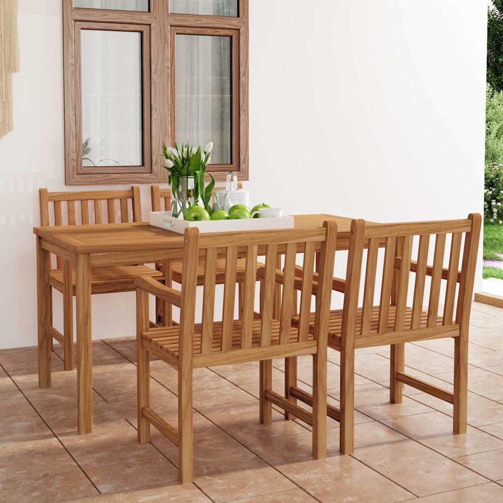 Conjunto de comedor de jardín de 5 piezas, 140 x 80 cm, madera maciza de teca