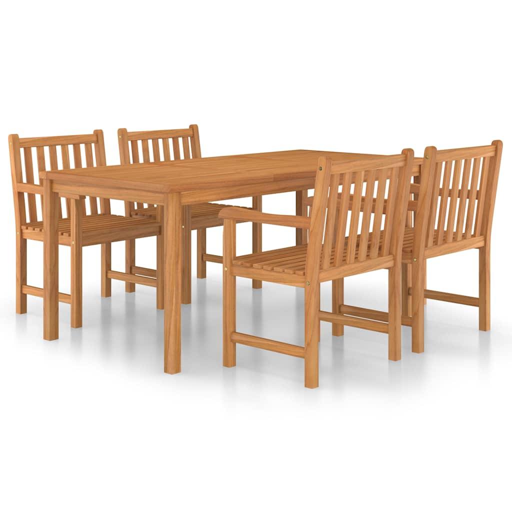 Conjunto de comedor de jardín de 5 piezas, 140 x 80 cm, madera maciza de teca