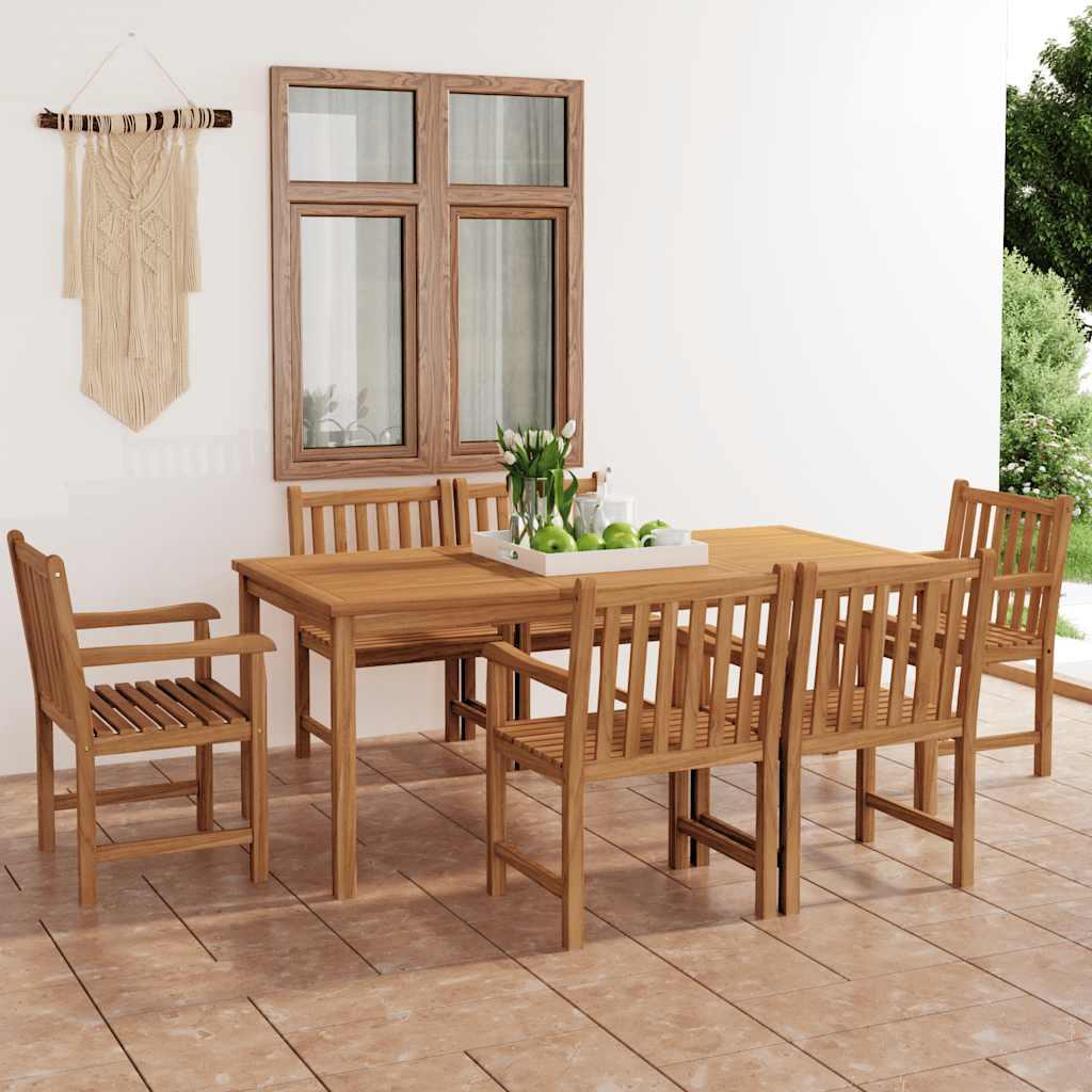 Conjunto de comedor de jardín de 7 piezas, 200 x 100 cm, madera maciza de teca