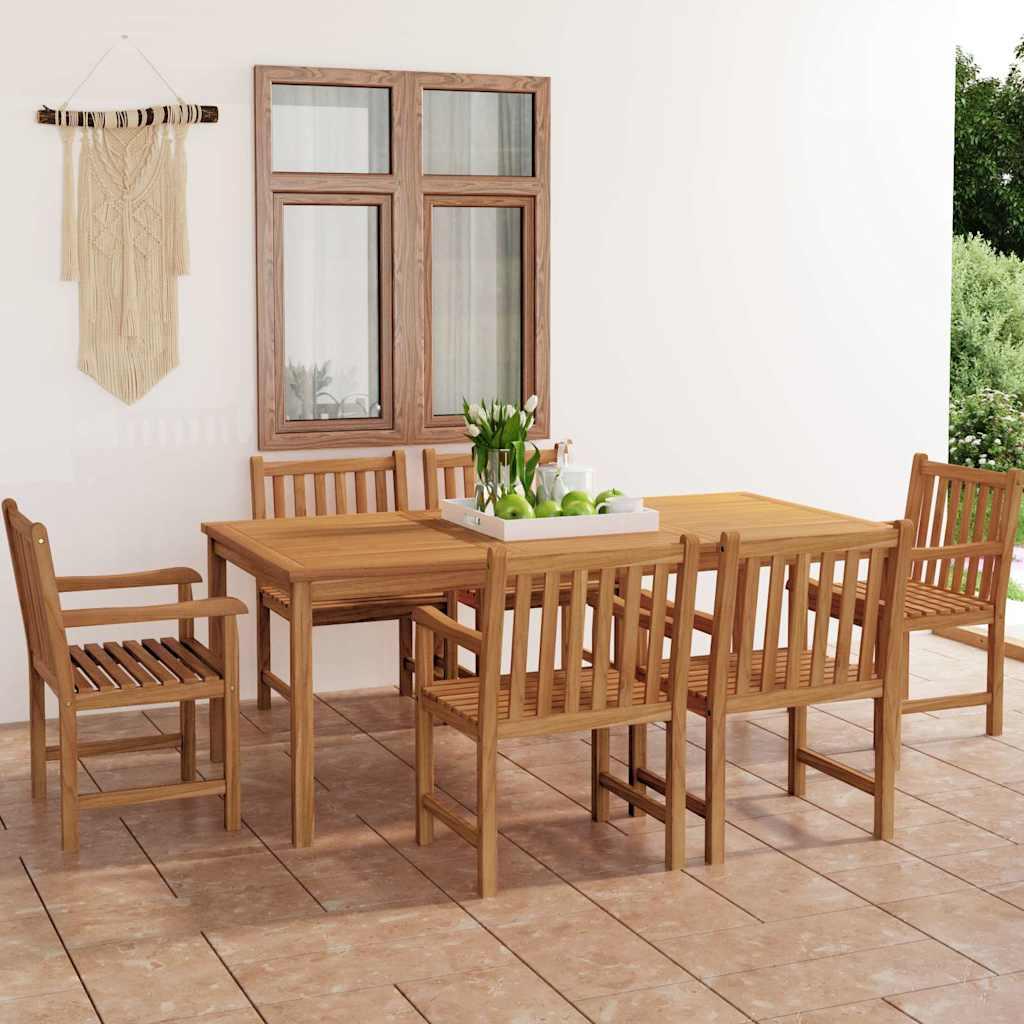 Conjunto de comedor de jardín de 7 piezas, 200 x 100 cm, madera maciza de teca