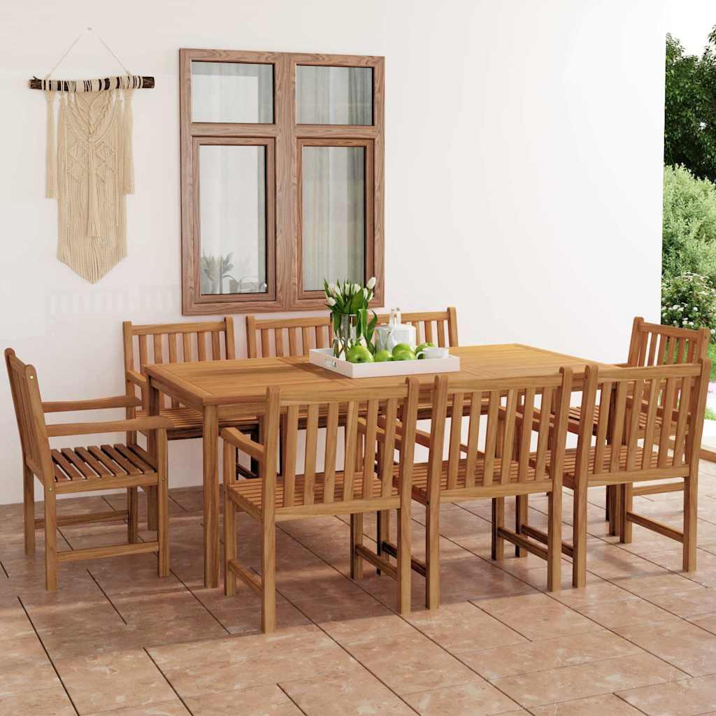 Conjunto de comedor de jardín de 9 piezas, 200 x 100 cm, madera maciza de teca