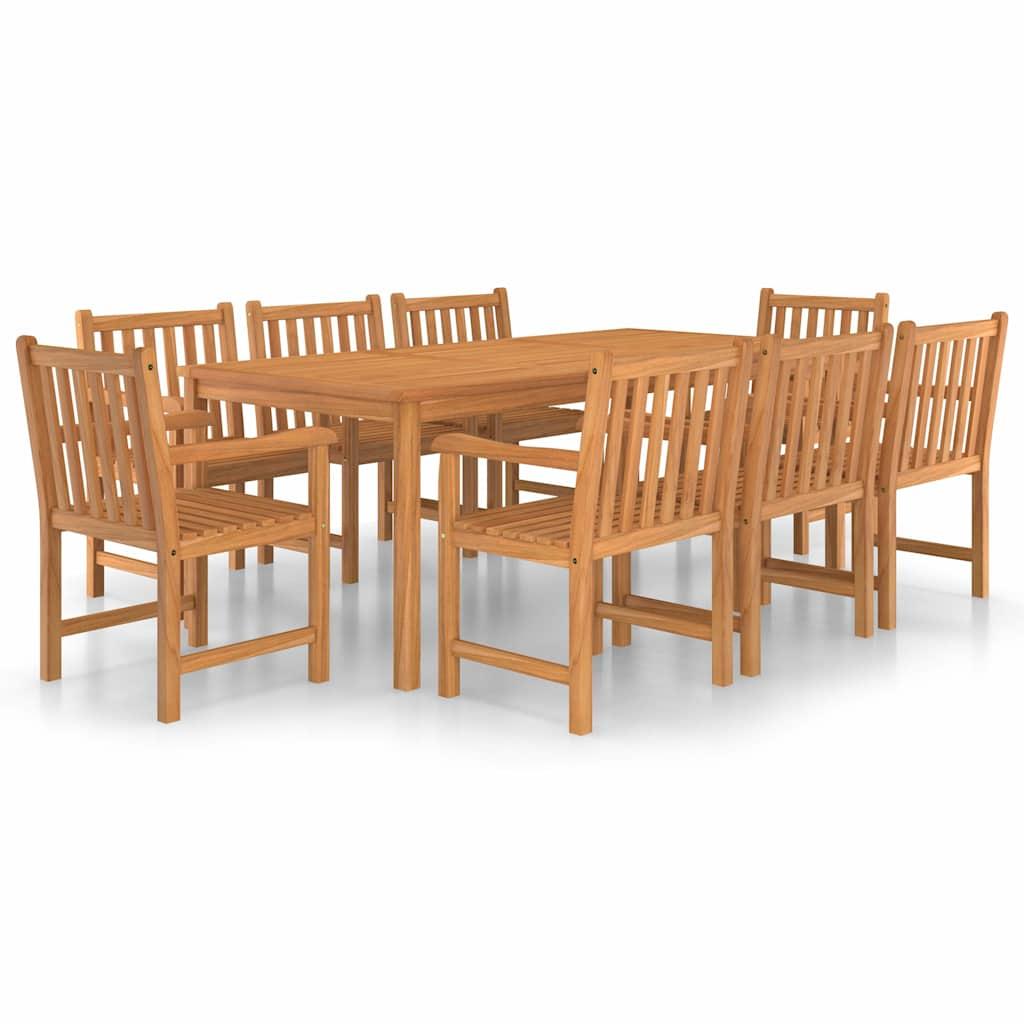 Conjunto de comedor de jardín de 9 piezas, 200 x 100 cm, madera maciza de teca